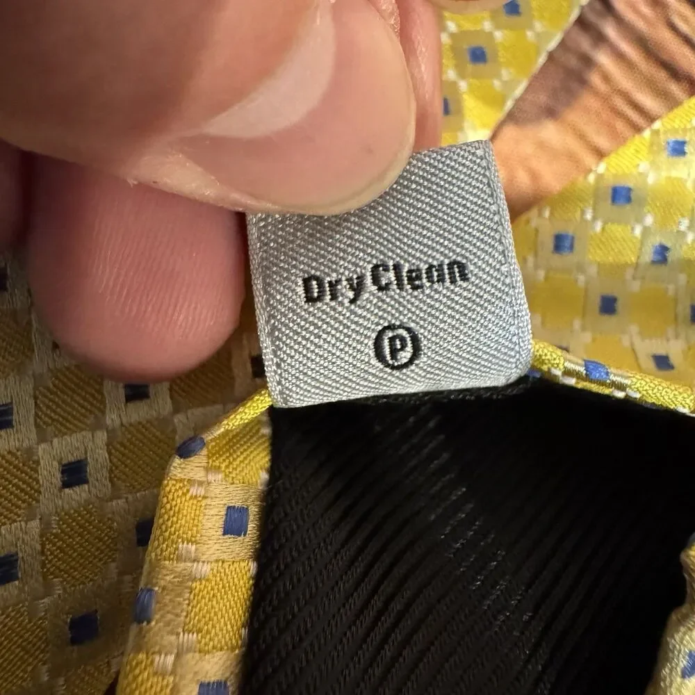 Geoffrey Beene Silk Tie Mens Yellow Blue Diamond Geometric Woven Necktie 3.5 W